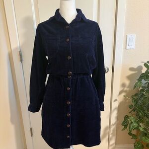 90s Navy Corduroy Shirt Dress